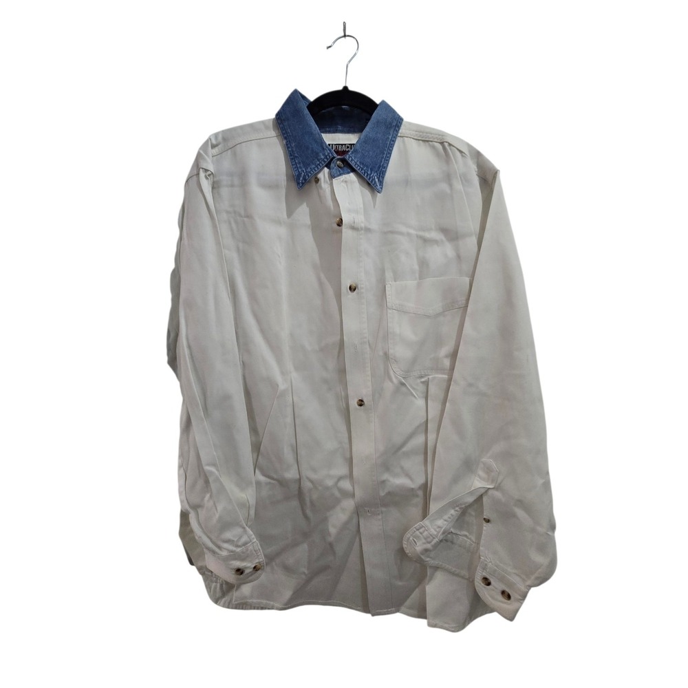 UltraClub Collection Two-Tone Denim Collar Oxford Shirt -‎ Large